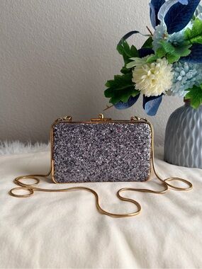 Henri Bendel Sparkle Glitter / Leather Clutch Crossbody Bag